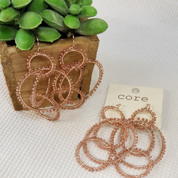 Rose Gold Multi Hoop Dangle Beaded Earrings 3060 - Picture 3 of 8